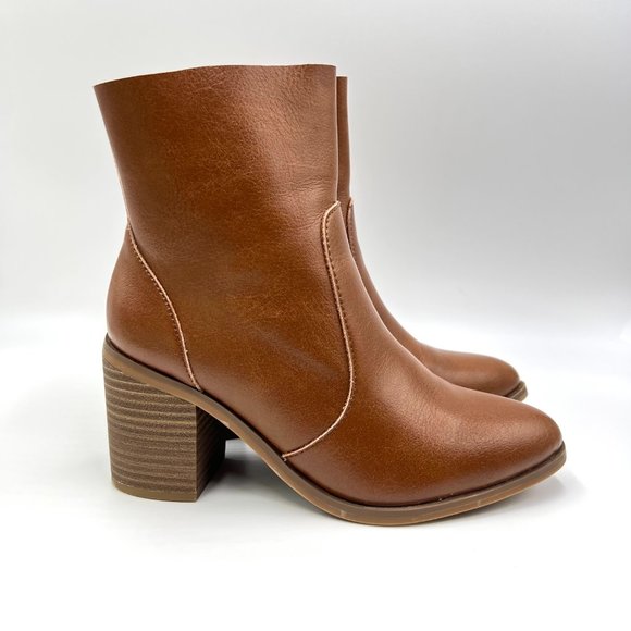 Universal Thread Womens Cognac Brown Faux Vegan Leather Block Heel Ankle Boots 6 - Picture 1 of 15